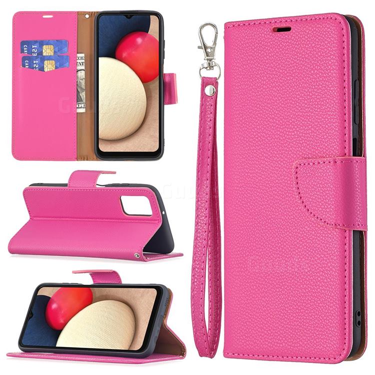 Classic Luxury Litchi Leather Phone Wallet Case for Samsung Galaxy A03s - Rose
