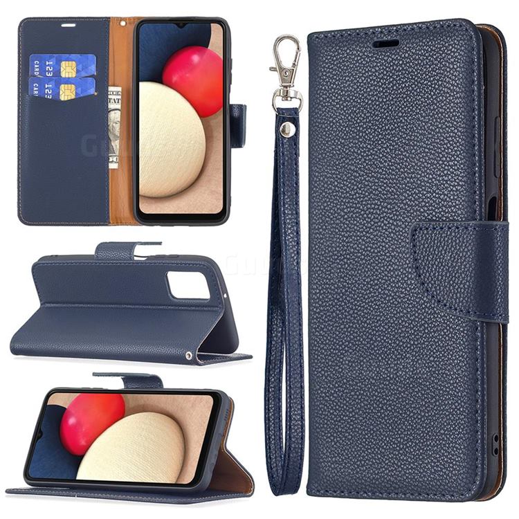 Classic Luxury Litchi Leather Phone Wallet Case for Samsung Galaxy A03s - Blue