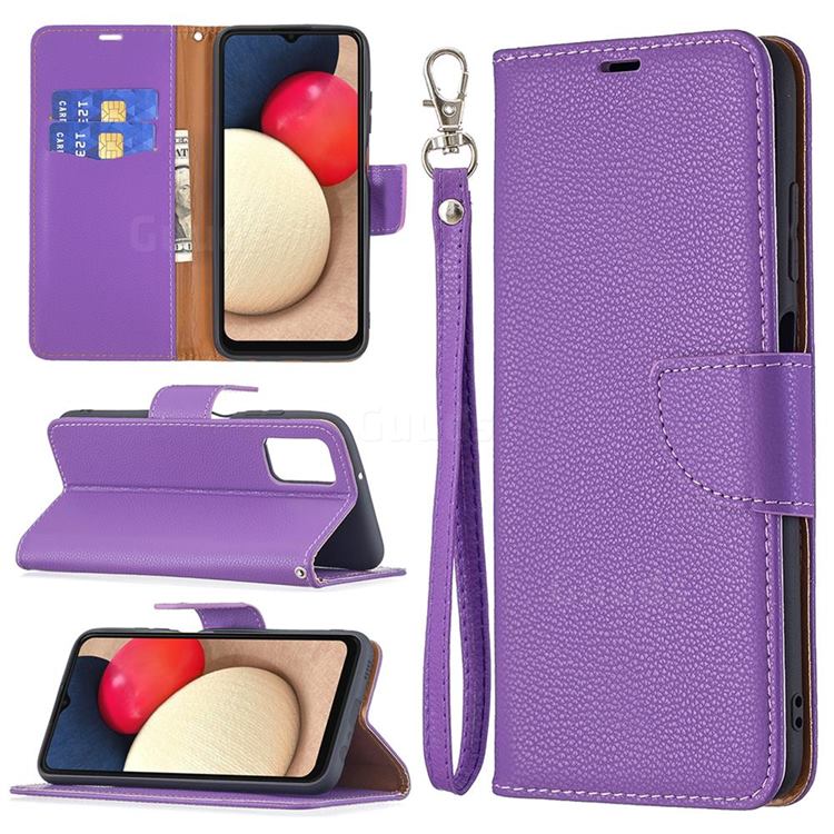 Classic Luxury Litchi Leather Phone Wallet Case for Samsung Galaxy A03s - Purple