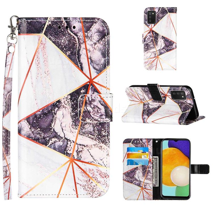 Black and White Stitching Color Marble Leather Wallet Case for Samsung Galaxy A03s