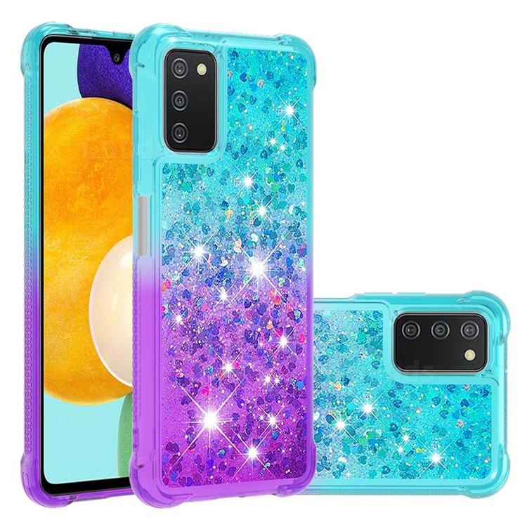 Rainbow Gradient Liquid Glitter Quicksand Sequins Phone Case for Samsung Galaxy A03s - Blue Purple