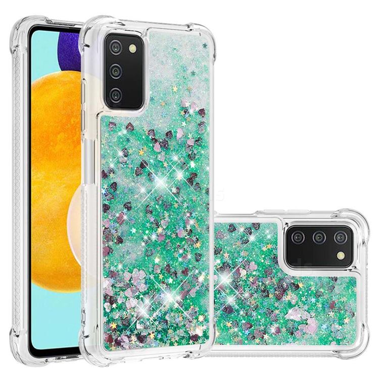 Dynamic Liquid Glitter Sand Quicksand TPU Case for Samsung Galaxy A03s - Green Love Heart