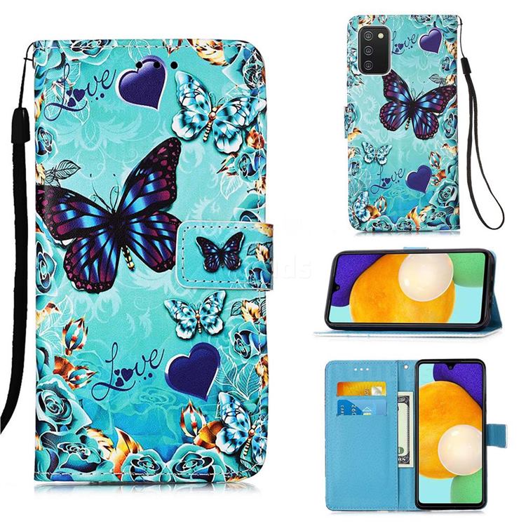 Love Butterfly Matte Leather Wallet Phone Case for Samsung Galaxy A03s