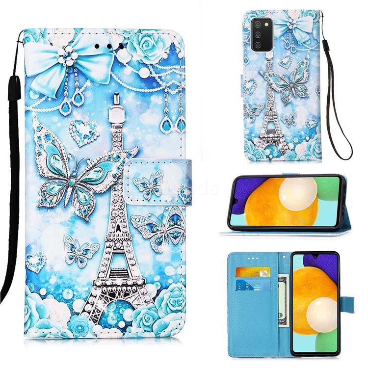 Tower Butterfly Matte Leather Wallet Phone Case for Samsung Galaxy A03s