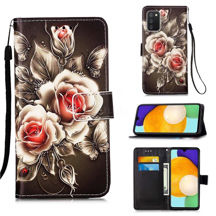 Black Rose Matte Leather Wallet Phone Case for Samsung Galaxy A03s