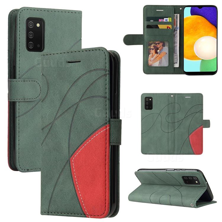 Luxury Two-color Stitching Leather Wallet Case Cover for Samsung Galaxy A03s - Green