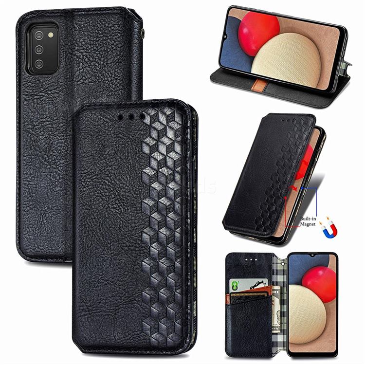 Ultra Slim Fashion Business Card Magnetic Automatic Suction Leather Flip Cover for Samsung Galaxy A03s - Black