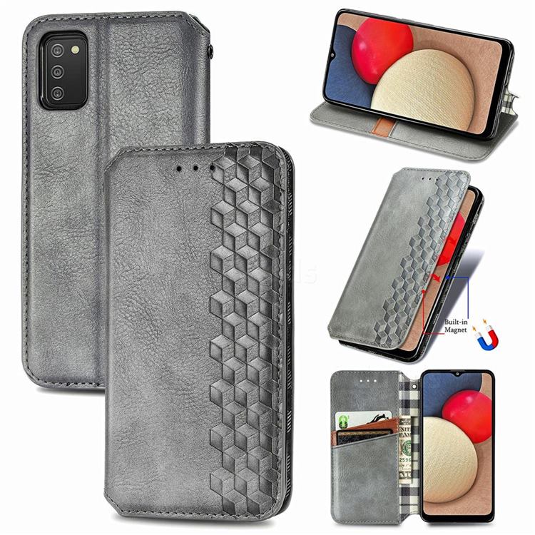 Ultra Slim Fashion Business Card Magnetic Automatic Suction Leather Flip Cover for Samsung Galaxy A03s - Grey
