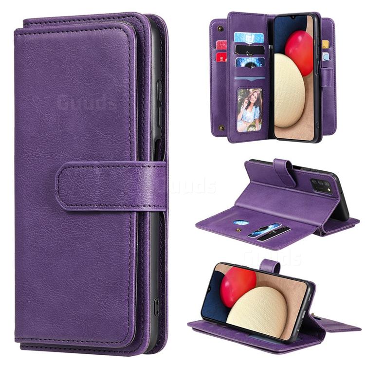 Multi-function Ten Card Slots and Photo Frame PU Leather Wallet Phone Case Cover for Samsung Galaxy A03s - Violet