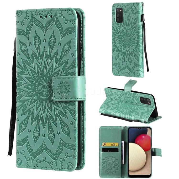 Embossing Sunflower Leather Wallet Case for Samsung Galaxy A03s - Green
