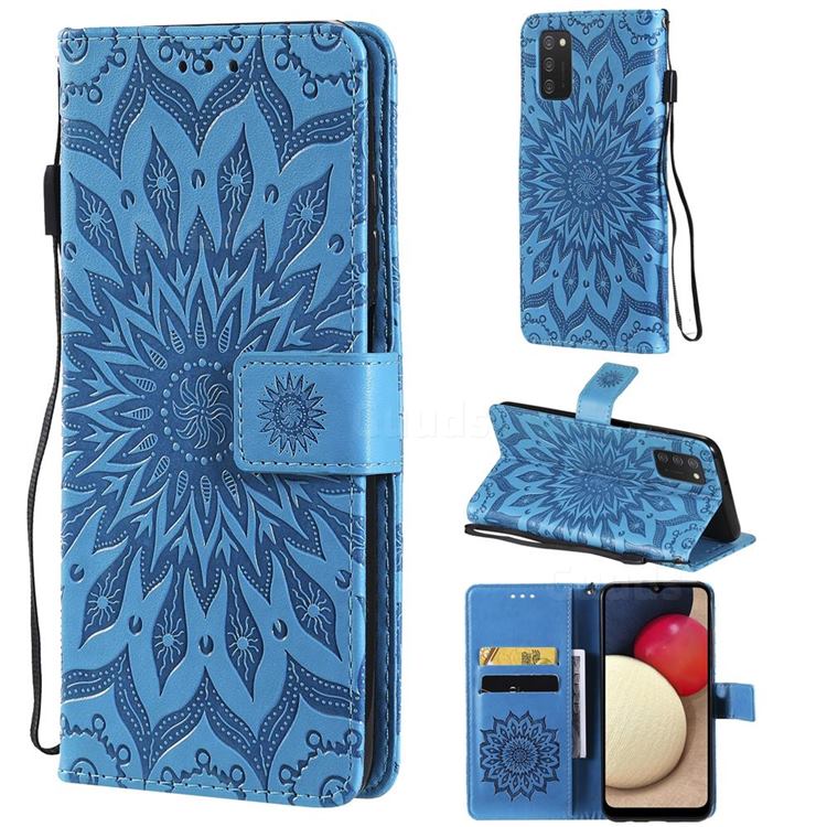 Embossing Sunflower Leather Wallet Case for Samsung Galaxy A03s - Blue