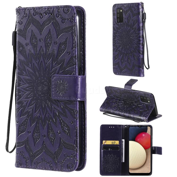 Embossing Sunflower Leather Wallet Case for Samsung Galaxy A03s - Purple