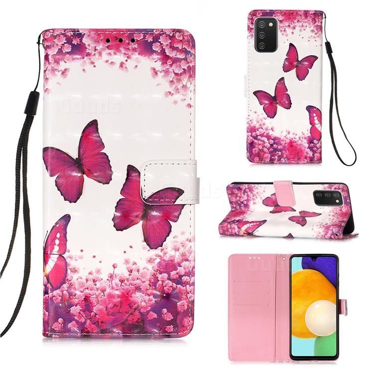 Rose Butterfly 3D Painted Leather Wallet Case for Samsung Galaxy A03s