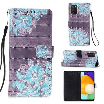 Blue Flower 3D Painted Leather Wallet Case for Samsung Galaxy A03s