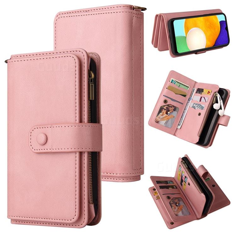 Luxury Multi-functional Zipper Wallet Leather Phone Case Cover for Samsung Galaxy A03s - Pink