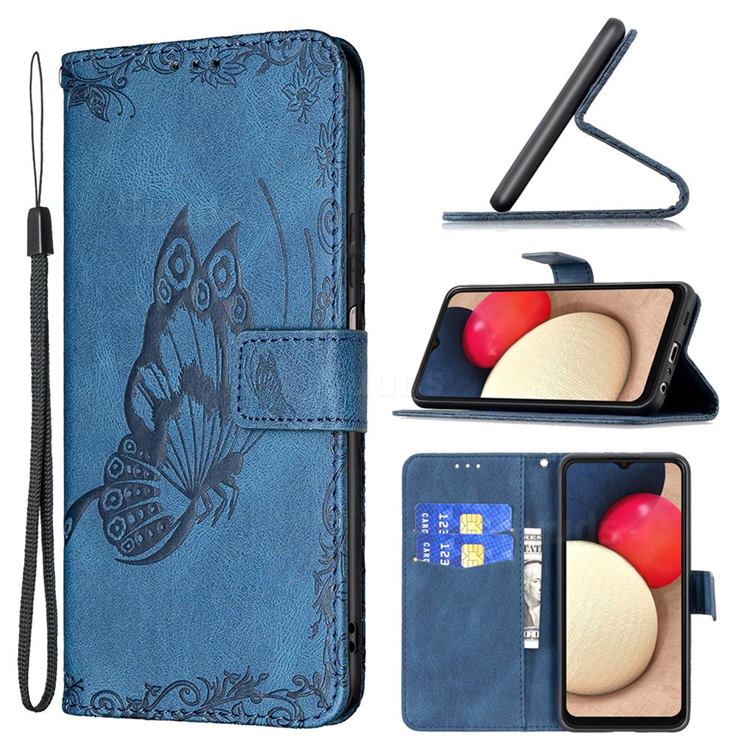 Binfen Color Imprint Vivid Butterfly Leather Wallet Case for Samsung Galaxy A03s - Blue