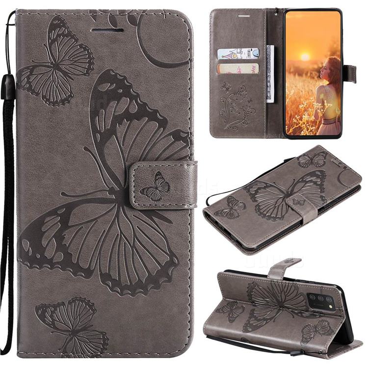 Embossing 3D Butterfly Leather Wallet Case for Samsung Galaxy A03s - Gray
