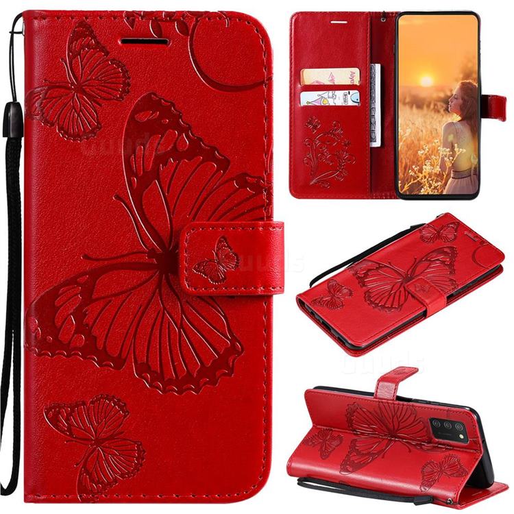 Embossing 3D Butterfly Leather Wallet Case for Samsung Galaxy A03s - Red