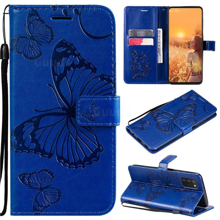 Embossing 3D Butterfly Leather Wallet Case for Samsung Galaxy A03s - Blue