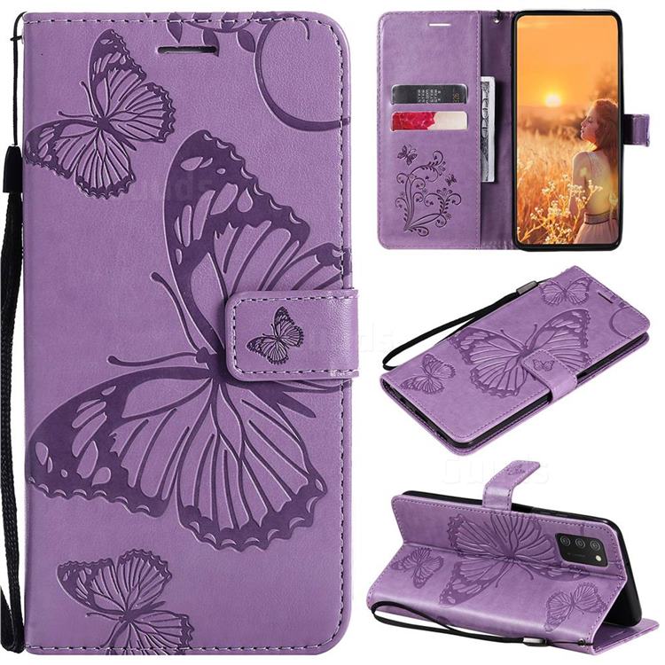 Embossing 3D Butterfly Leather Wallet Case for Samsung Galaxy A03s - Purple