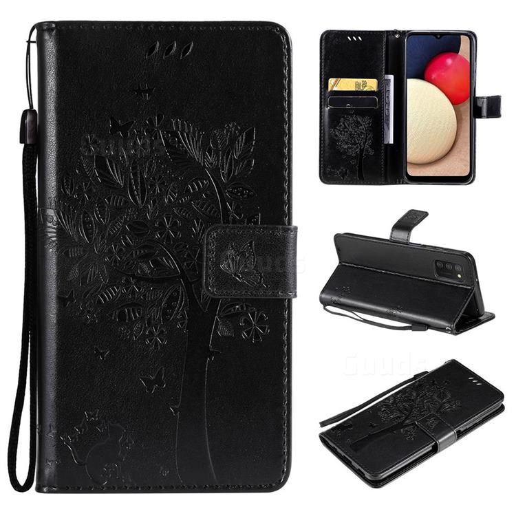 Embossing Butterfly Tree Leather Wallet Case for Samsung Galaxy A03s - Black