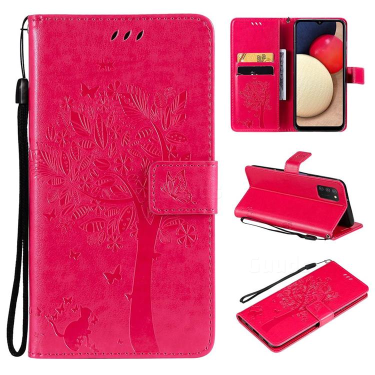 Embossing Butterfly Tree Leather Wallet Case for Samsung Galaxy A03s - Rose