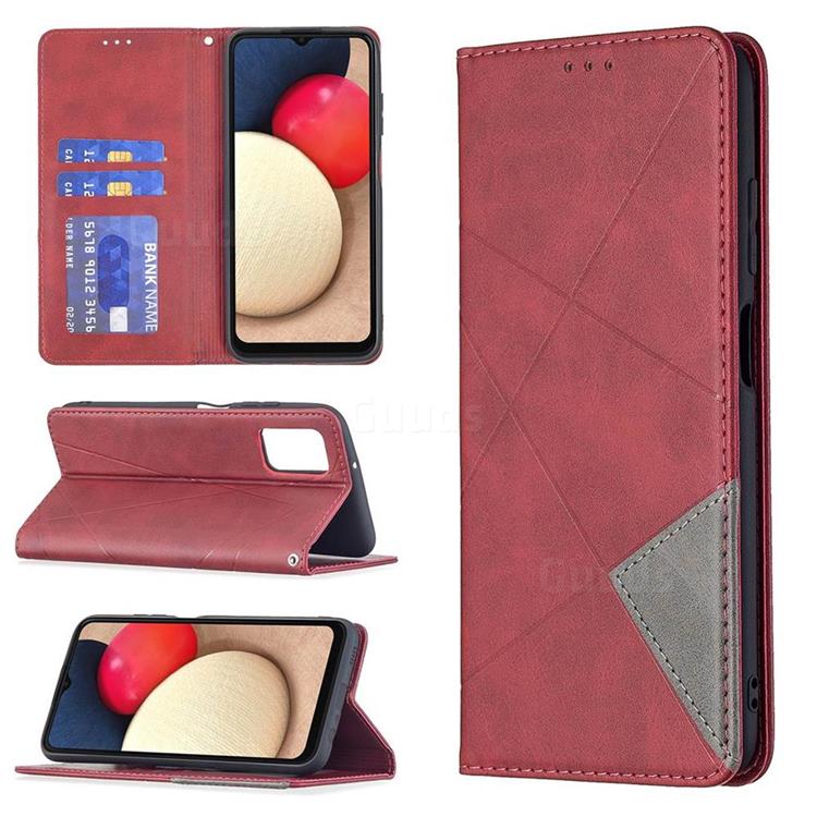 Prismatic Slim Magnetic Sucking Stitching Wallet Flip Cover for Samsung Galaxy A03s - Red