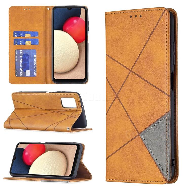 Prismatic Slim Magnetic Sucking Stitching Wallet Flip Cover for Samsung Galaxy A03s - Yellow