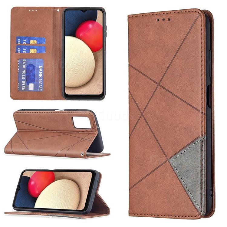 Prismatic Slim Magnetic Sucking Stitching Wallet Flip Cover for Samsung Galaxy A03s - Brown
