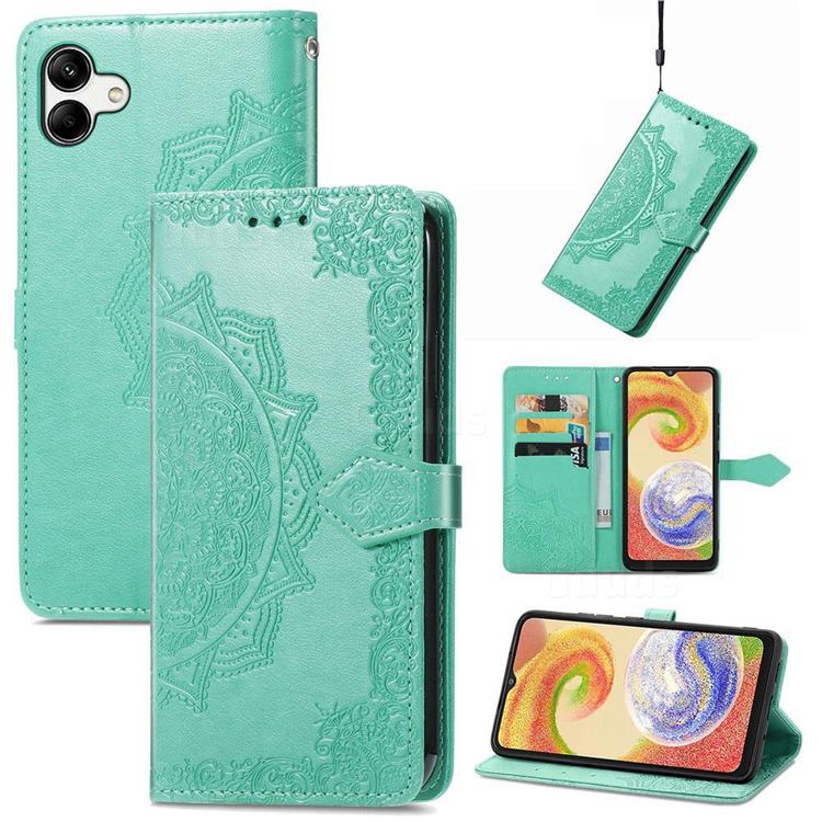 Embossing Imprint Mandala Flower Leather Wallet Case for Samsung Galaxy A04 - Green