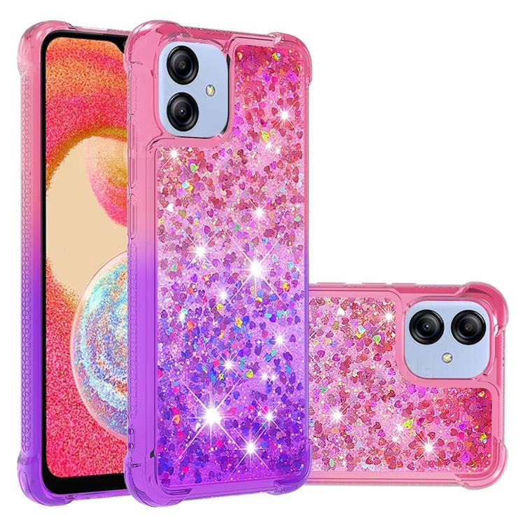 Rainbow Gradient Liquid Glitter Quicksand Sequins Phone Case for Samsung Galaxy A04e - Pink Purple
