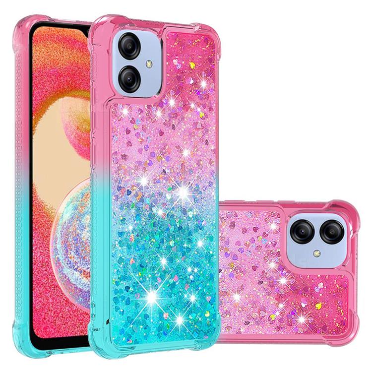 Rainbow Gradient Liquid Glitter Quicksand Sequins Phone Case for Samsung Galaxy A04e - Pink Blue