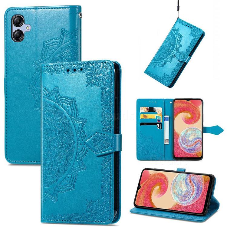Embossing Imprint Mandala Flower Leather Wallet Case for Samsung Galaxy A04e - Blue