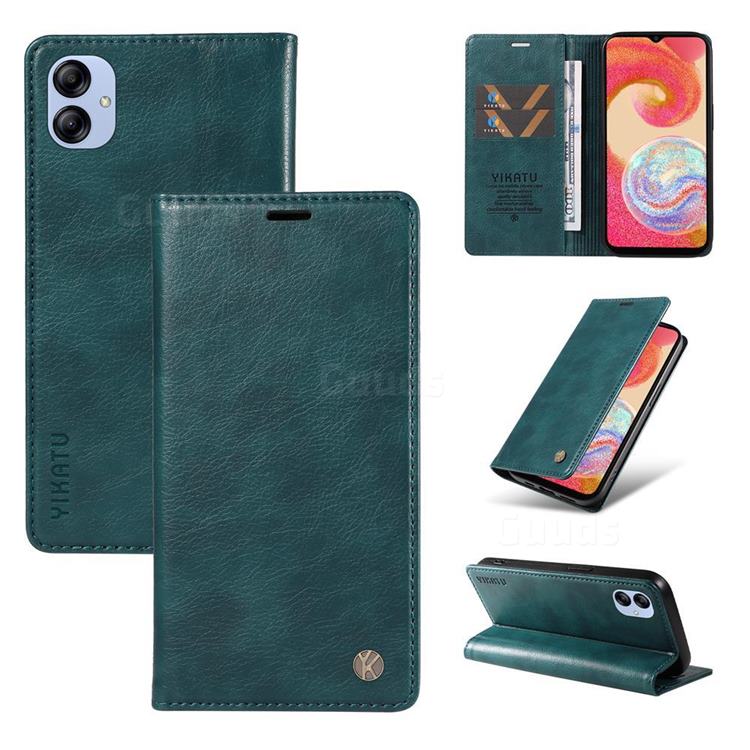 YIKATU Litchi Card Magnetic Automatic Suction Leather Flip Cover for Samsung Galaxy A04e - Dark Blue