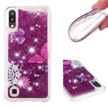 Purple Flower Butterfly Dynamic Liquid Glitter Quicksand Soft TPU Case for Samsung Galaxy A10