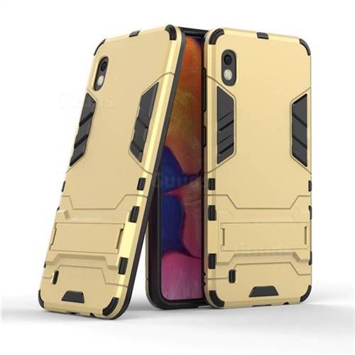 Armor Premium Tactical Grip Kickstand Shockproof Dual Layer Rugged Hard Cover for Samsung Galaxy A10 - Golden