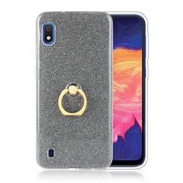 Luxury Soft TPU Glitter Back Ring Cover with 360 Rotate Finger Holder Buckle for Samsung Galaxy A10 - Black