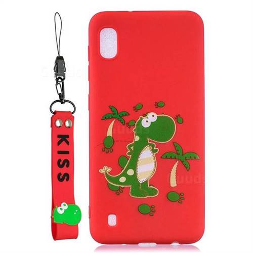 Red Dinosaur Soft Kiss Candy Hand Strap Silicone Case for Samsung Galaxy A10