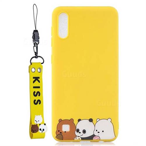 Yellow Bear Family Soft Kiss Candy Hand Strap Silicone Case for Samsung Galaxy A10