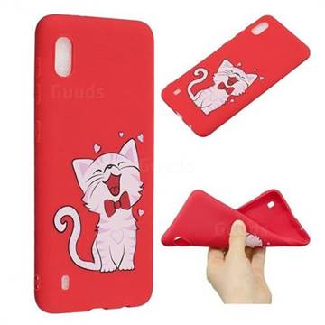 Happy Bow Cat Anti-fall Frosted Relief Soft TPU Back Cover for Samsung Galaxy A10