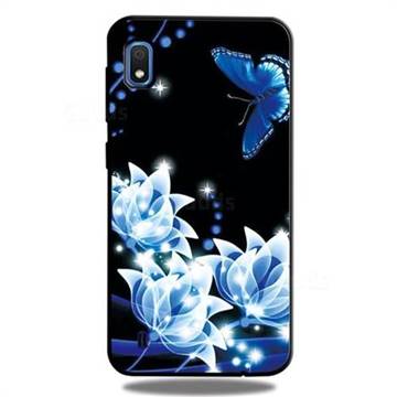 Blue Butterfly 3D Embossed Relief Black TPU Cell Phone Back Cover for Samsung Galaxy A10