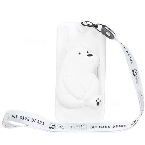 White Polar Bear Neck Lanyard Zipper Wallet Silicone Case for Samsung Galaxy A10