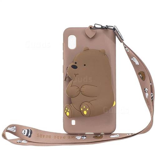 Brown Bear Neck Lanyard Zipper Wallet Silicone Case for Samsung Galaxy A10