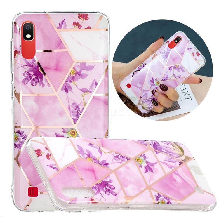 Purple Flower Painted Marble Electroplating Protective Case for Samsung Galaxy A10