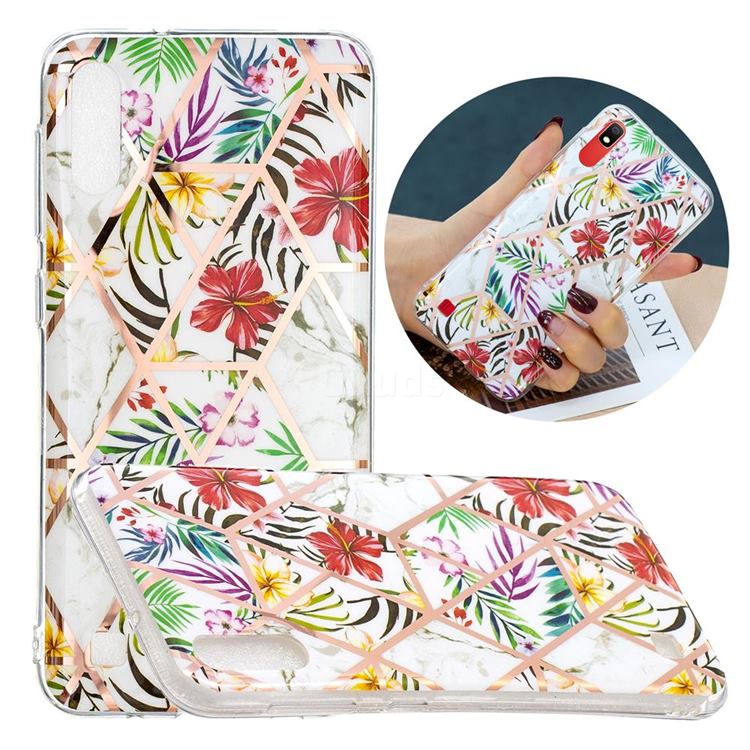 Tropical Rainforest Flower Painted Marble Electroplating Protective Case for Samsung Galaxy A10