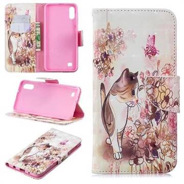 Flower Butterfly Cat 3D Painted Leather Wallet Phone Case for Samsung Galaxy A10