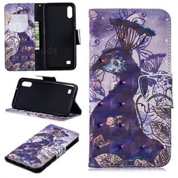 Purple Peacock 3D Painted Leather Wallet Phone Case for Samsung Galaxy A10