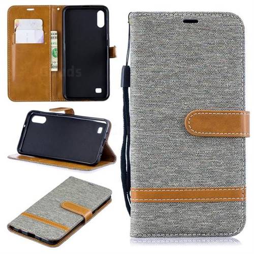 Jeans Cowboy Denim Leather Wallet Case for Samsung Galaxy A10 - Gray