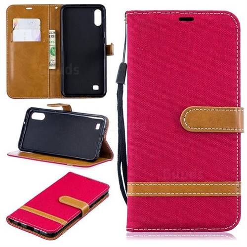 Jeans Cowboy Denim Leather Wallet Case for Samsung Galaxy A10 - Red