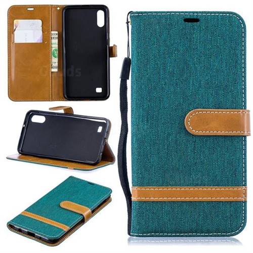 Jeans Cowboy Denim Leather Wallet Case for Samsung Galaxy A10 - Green